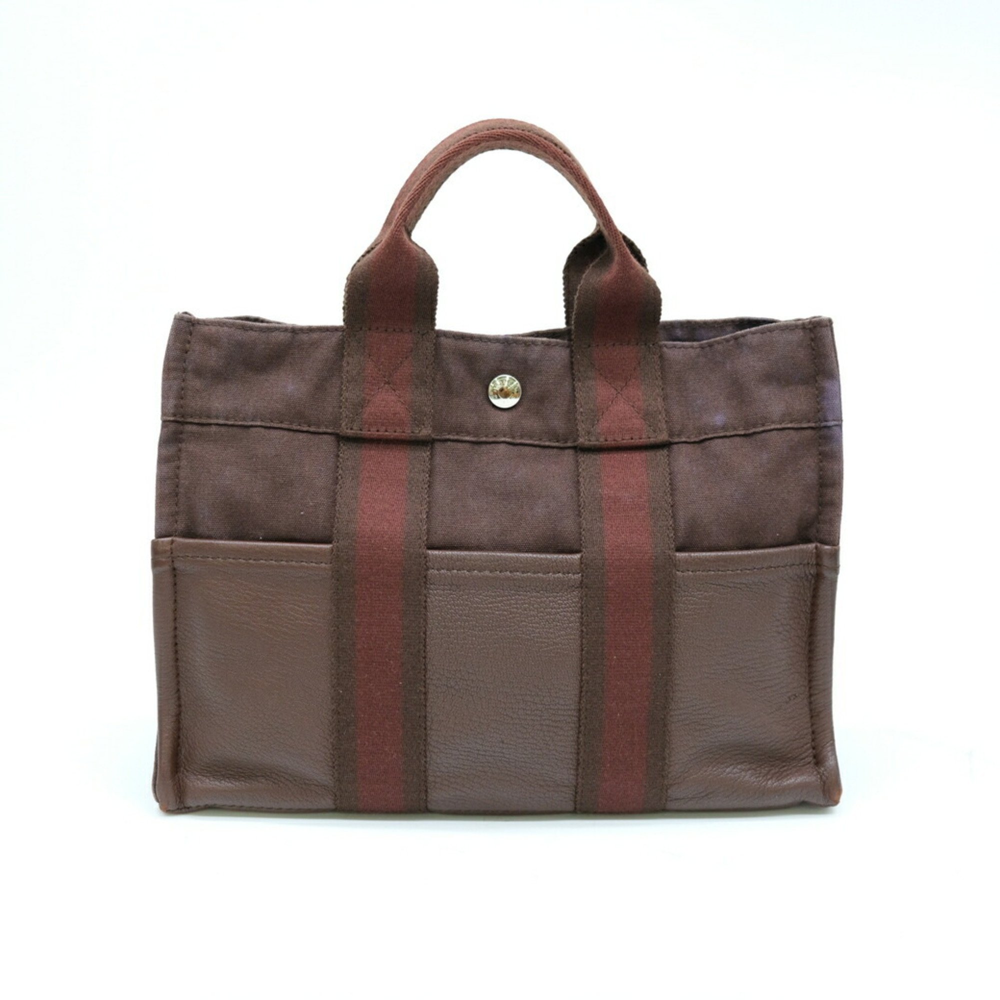 HERMES Hermes Foult Tote Bag PM Half Leather Brown Reddish Canvas