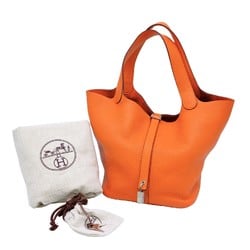 HERMES Picotin Lock MM Handbag Orange Leather Taurillon Clemence