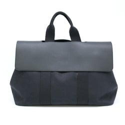 HERMES Valparaiso MM Tote Bag Handbag Toile Chevron Black Canvas Leather No Pouch