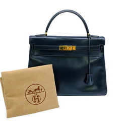 HERMES Kelly 32 handbag tote bag box calf leather blue indigo navy