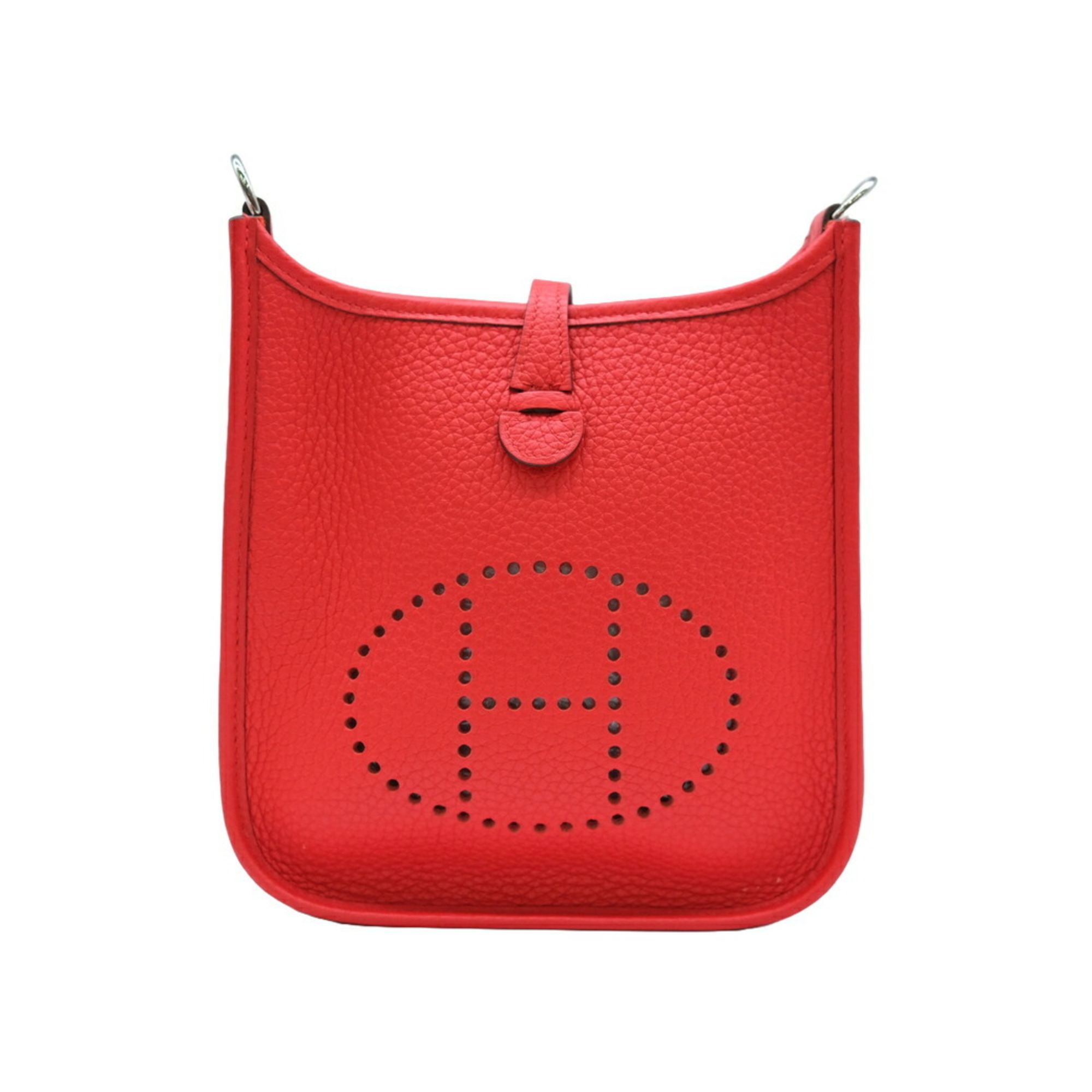 HERMES Evelyn TPM shoulder bag in leather, Taurillon Clemence, Rouge Coeur, red