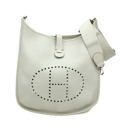 HERMES Evelyn 3 PM Shoulder Bag Taurillon Clemence Leather Beton White Grey