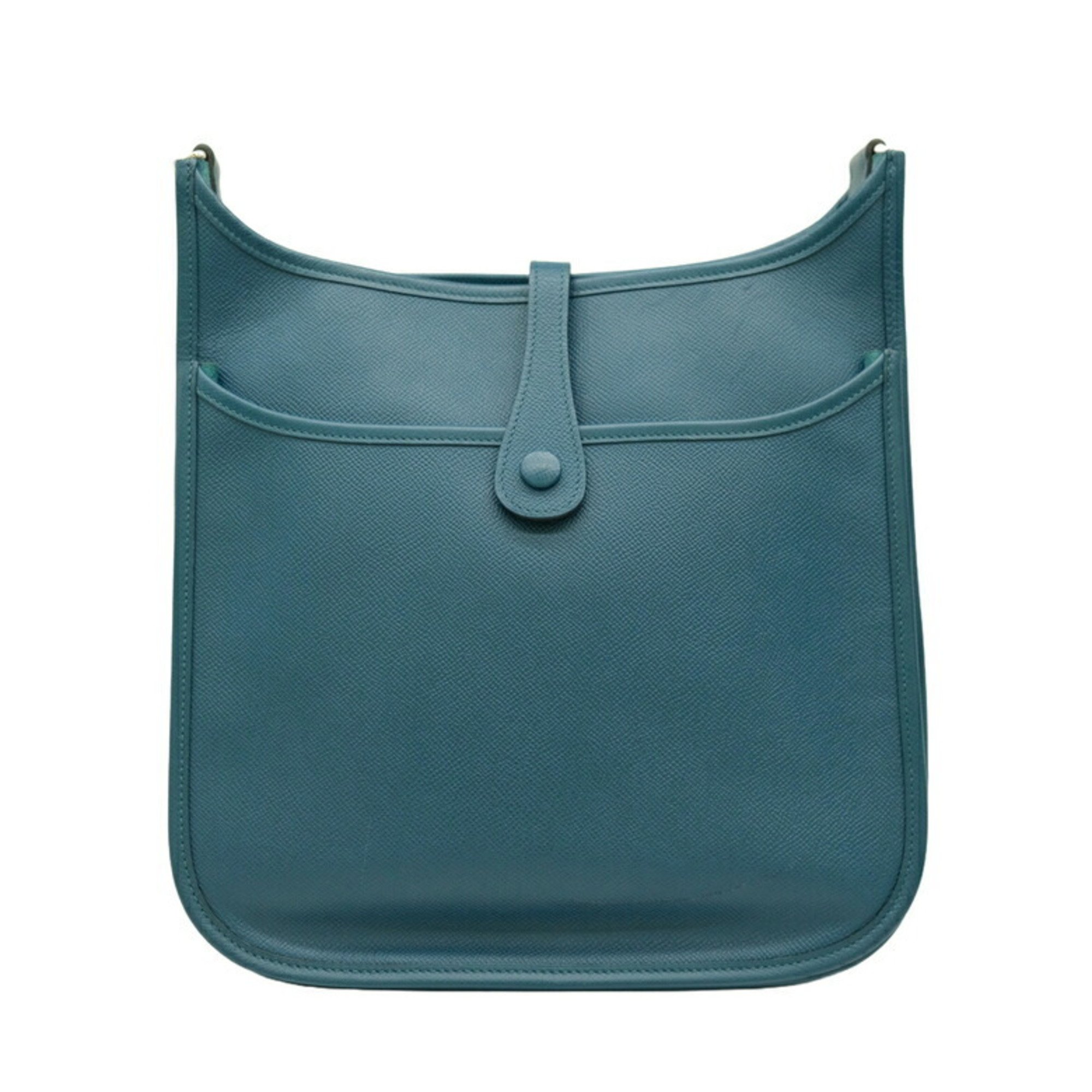 HERMES Evelyn 3 PM Shoulder Bag, Epsom Leather, Blue Thalassa,