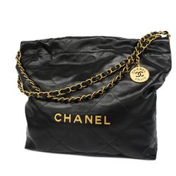 Chanel Handbag 22 Leather Black Women's