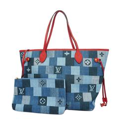 Louis Vuitton Tote Bag Denim Patchwork Neverfull MM M44981 Blue Red Women's