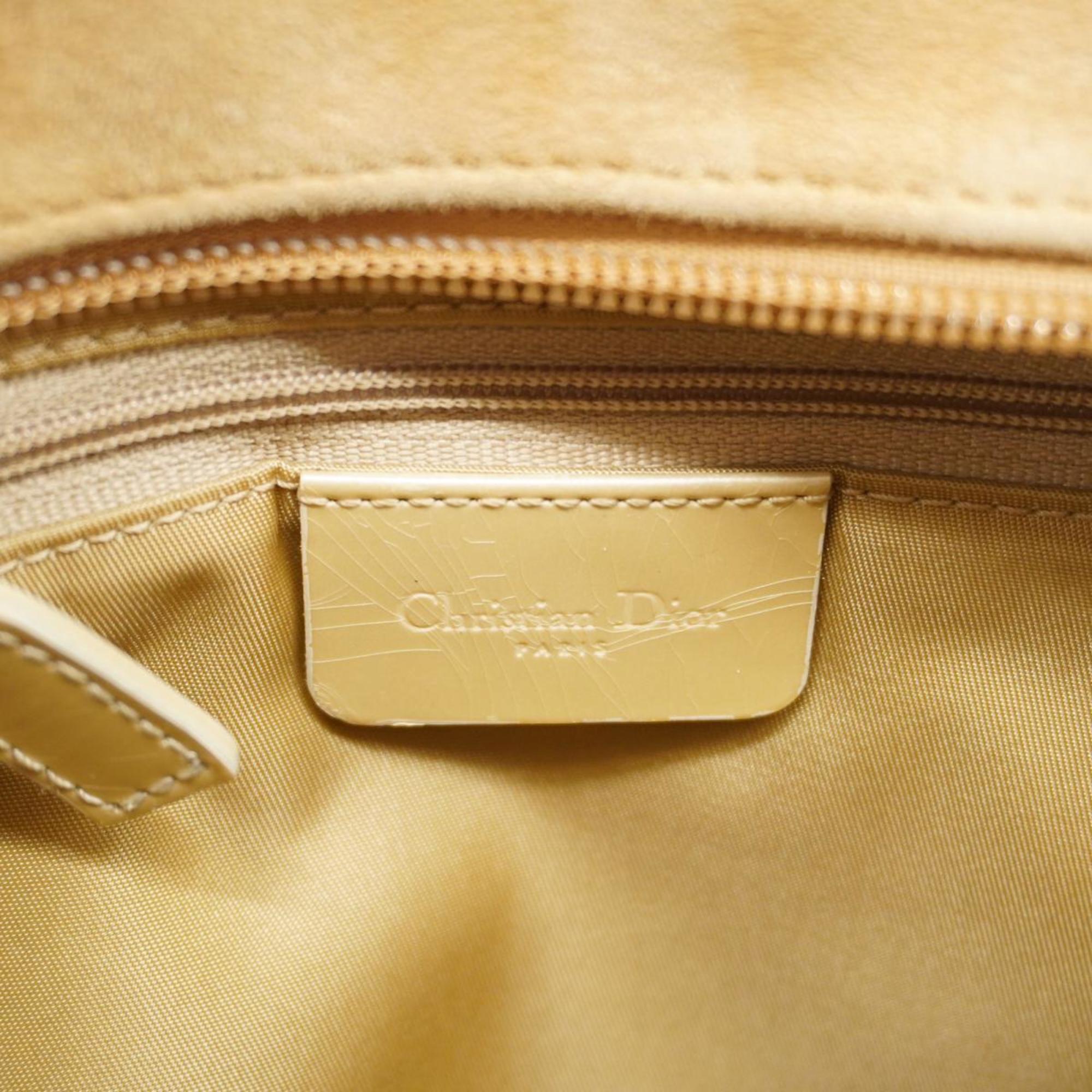Christian Dior Shoulder Bag Malice Pearl Suede Beige Women's