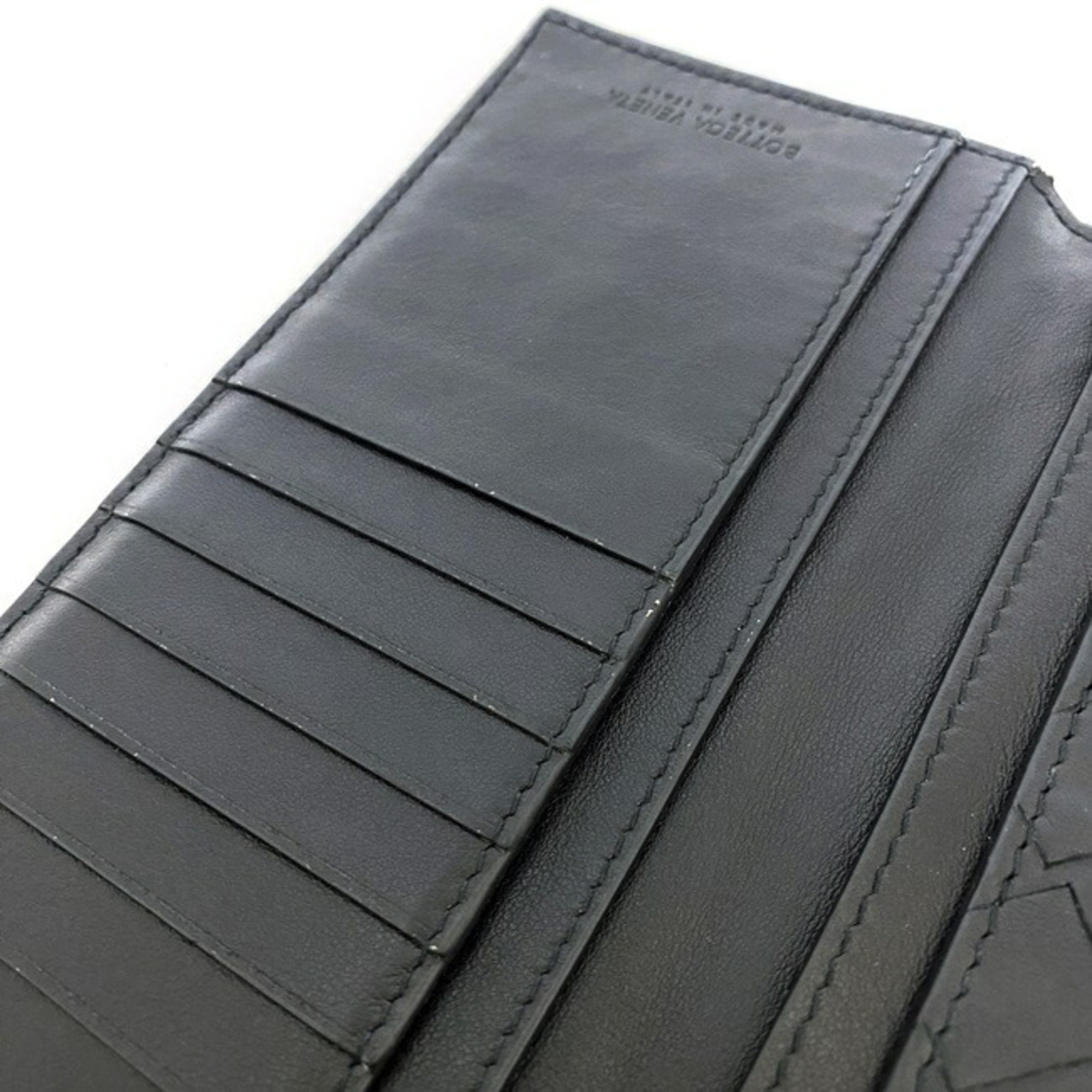 Bottega Veneta Bi-fold Long Wallet Black Maxi Intrecciato Billfold Leather BOTTEGA VENETA Flap