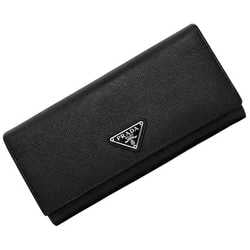 Prada Bi-fold Long Wallet Black 1MH132 ec-20073 Saffiano Leather PRADA Flap Women's