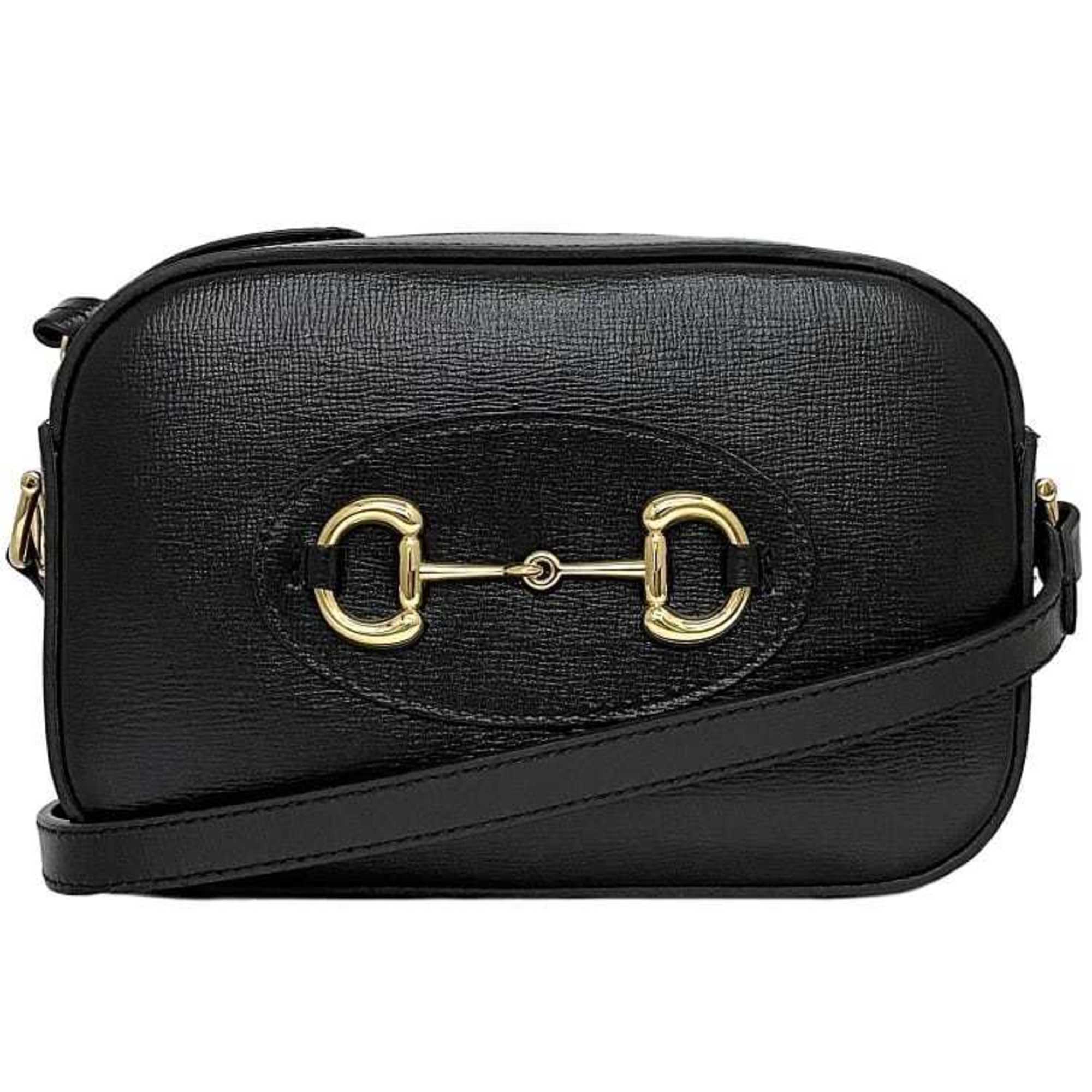 Gucci Shoulder Bag Black Horsebit 7601964 f-20125 Leather GUCCI Pochette Ladies Compact