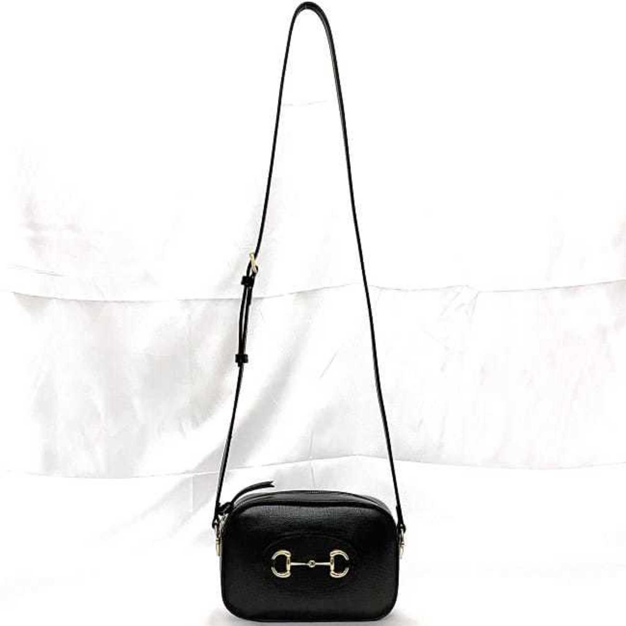 Gucci Shoulder Bag Black Horsebit 7601964 f-20125 Leather GUCCI Pochette Ladies Compact