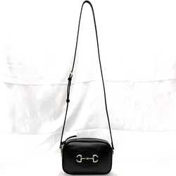 Gucci Shoulder Bag Black Horsebit 7601964 f-20125 Leather GUCCI Pochette Ladies Compact