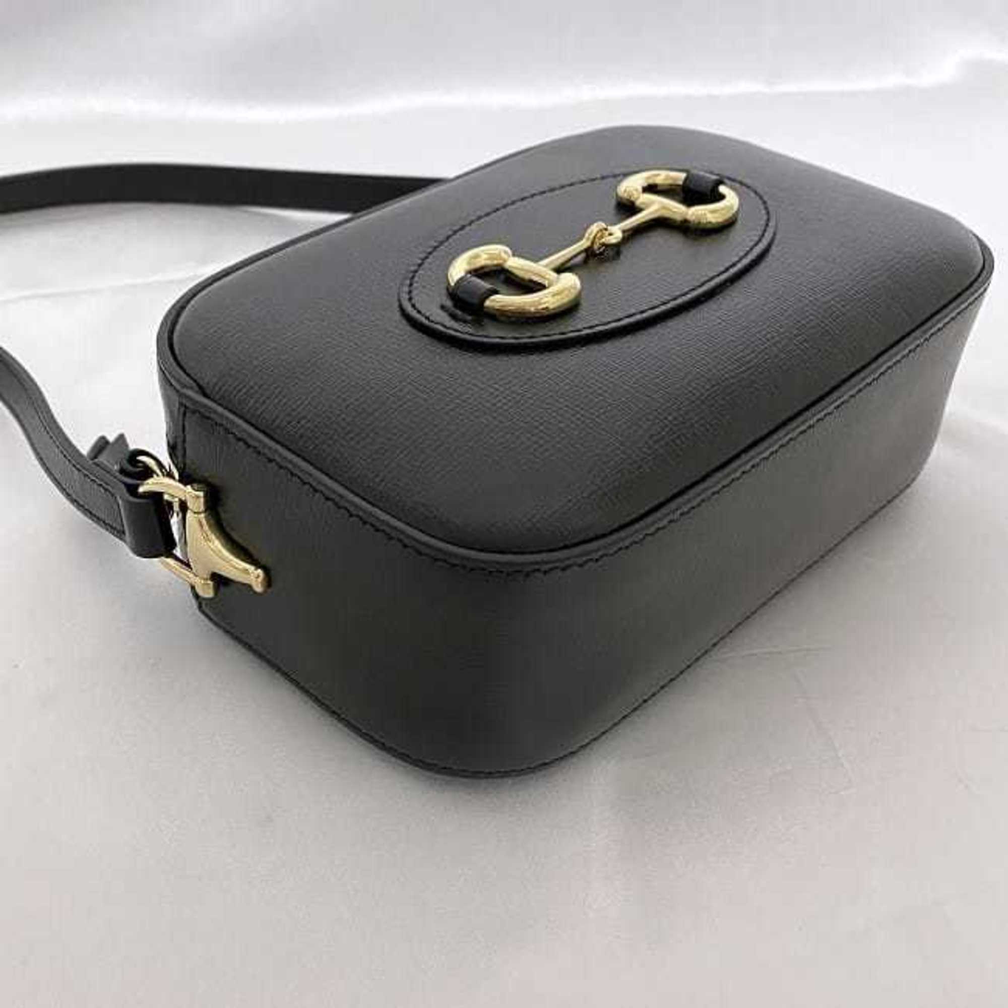 Gucci Shoulder Bag Black Horsebit 7601964 f-20125 Leather GUCCI Pochette Ladies Compact