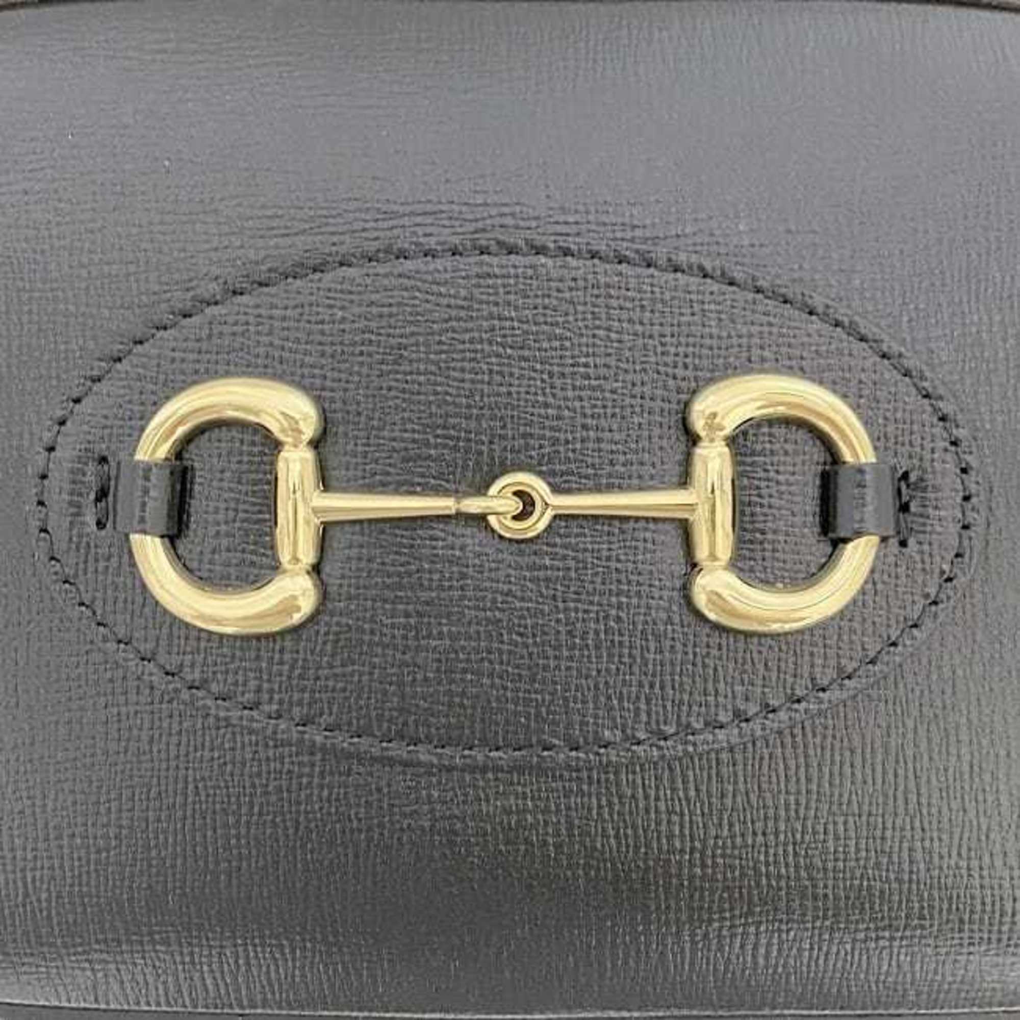 Gucci Shoulder Bag Black Horsebit 7601964 f-20125 Leather GUCCI Pochette Ladies Compact