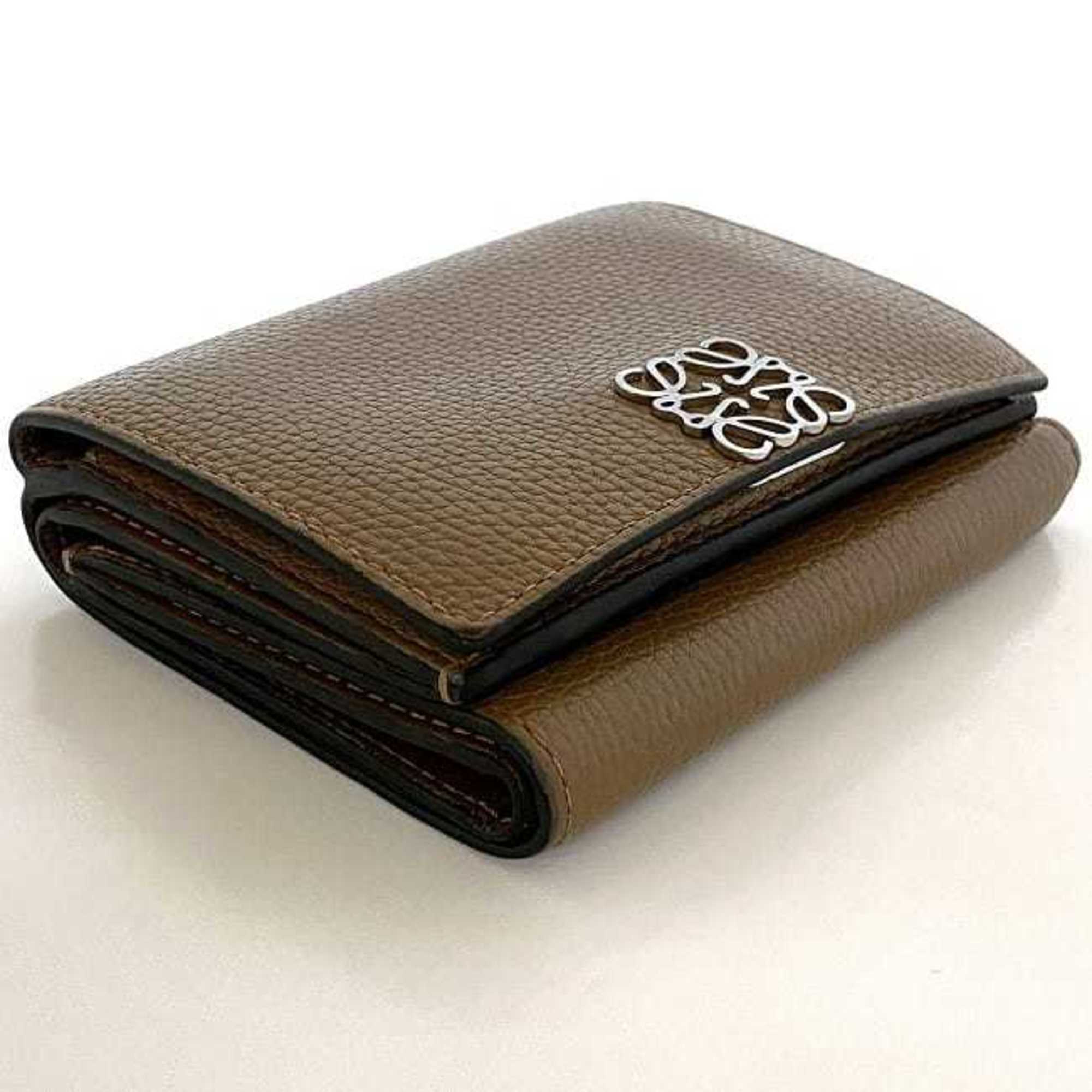 LOEWE Tri-fold Wallet Brown Anagram ec-20142 Leather Compact Women's