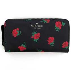 Kate Spade Round Long Wallet Black Red Rose KE639 ec-20057 Nylon Leather Women's