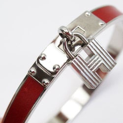 Hermes HERMES Bangle Bracelet H Cadena Charm Metal/Leather Silver/Brown Women's w0258i