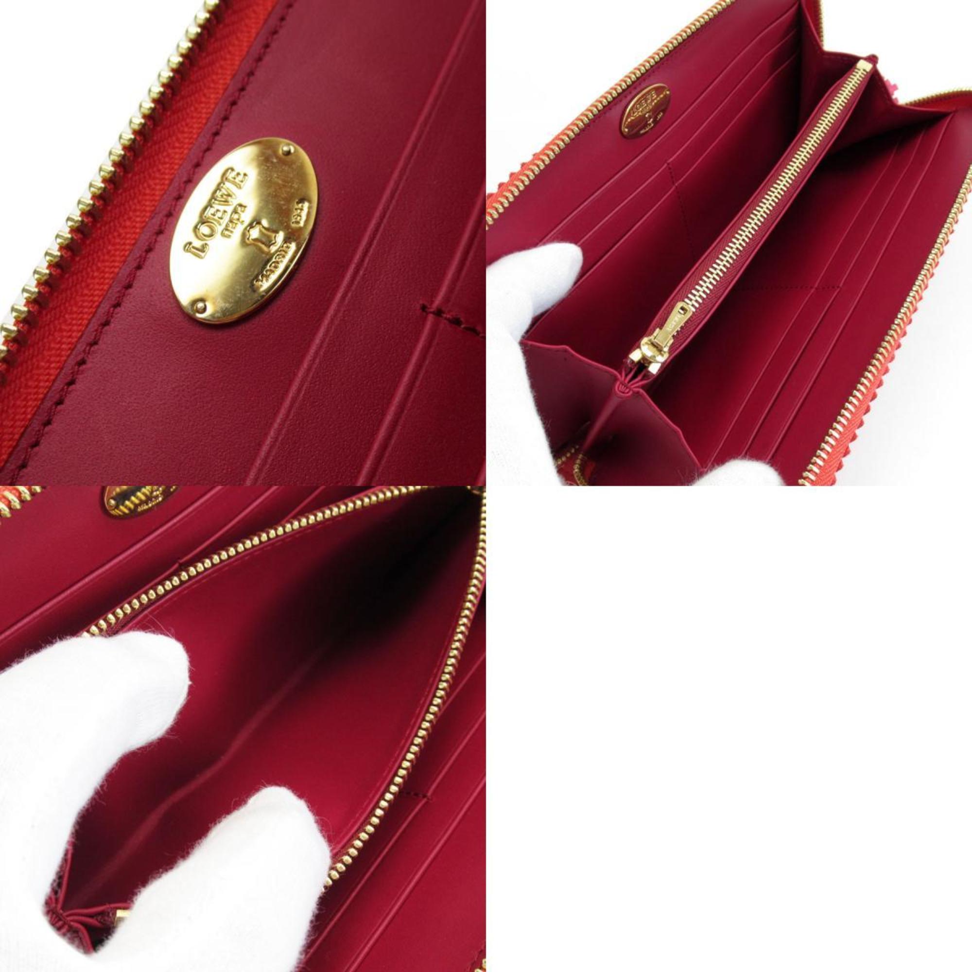 LOEWE Round Long Wallet Anagram Tassel Leather Red/Magenta Women's w0247a