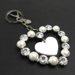 Miu MIUMIU Charm Key Ring Heart Motif Metal/Faux Pearl Silver/White Women's e58619j