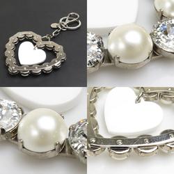 Miu MIUMIU Charm Key Ring Heart Motif Metal/Faux Pearl Silver/White Women's e58619j