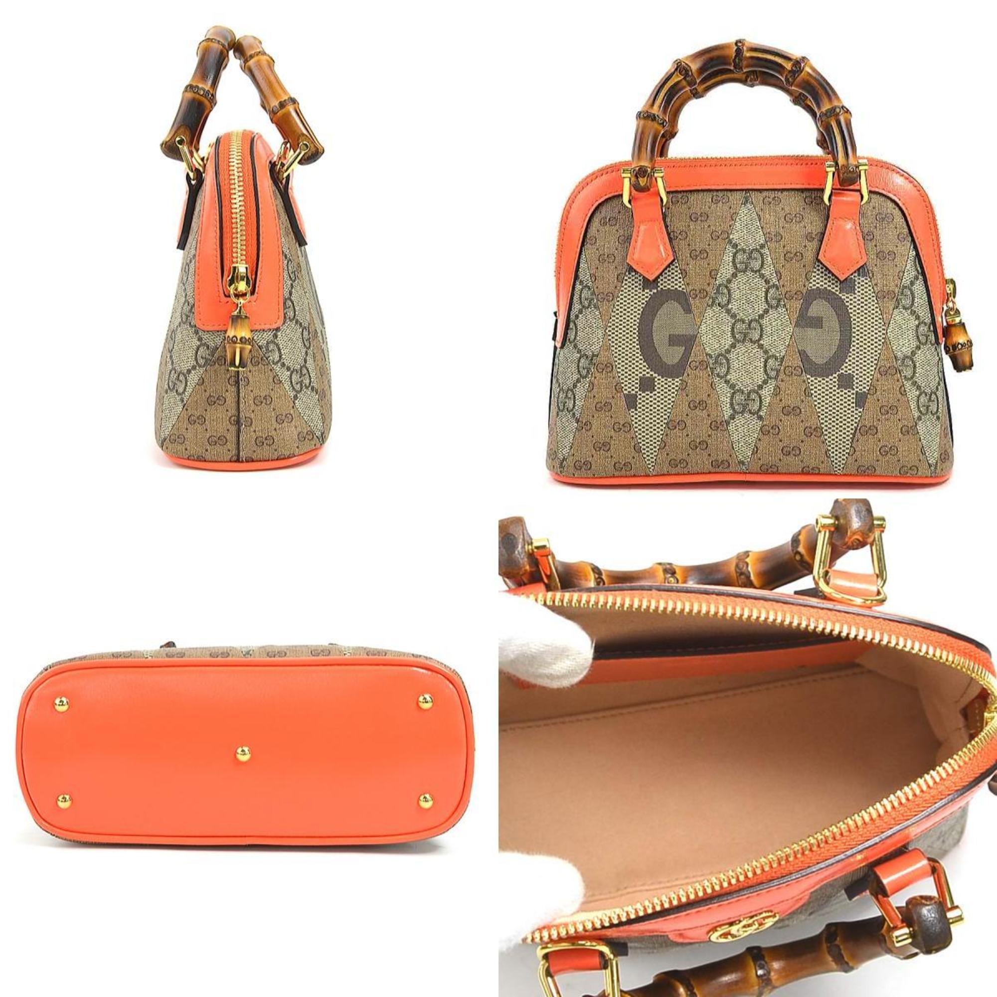 GUCCI Handbag Shoulder Bag Diana Bamboo GG Supreme Canvas Orange x Brown Purple Women's 715775 99894f