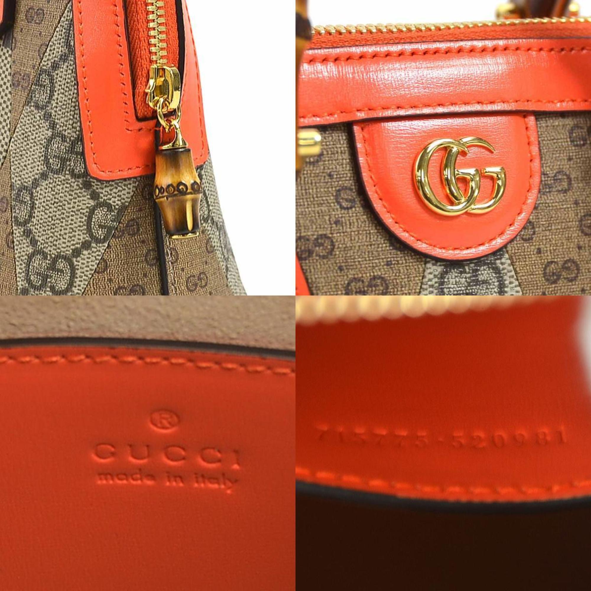 GUCCI Handbag Shoulder Bag Diana Bamboo GG Supreme Canvas Orange x Brown Purple Women's 715775 99894f