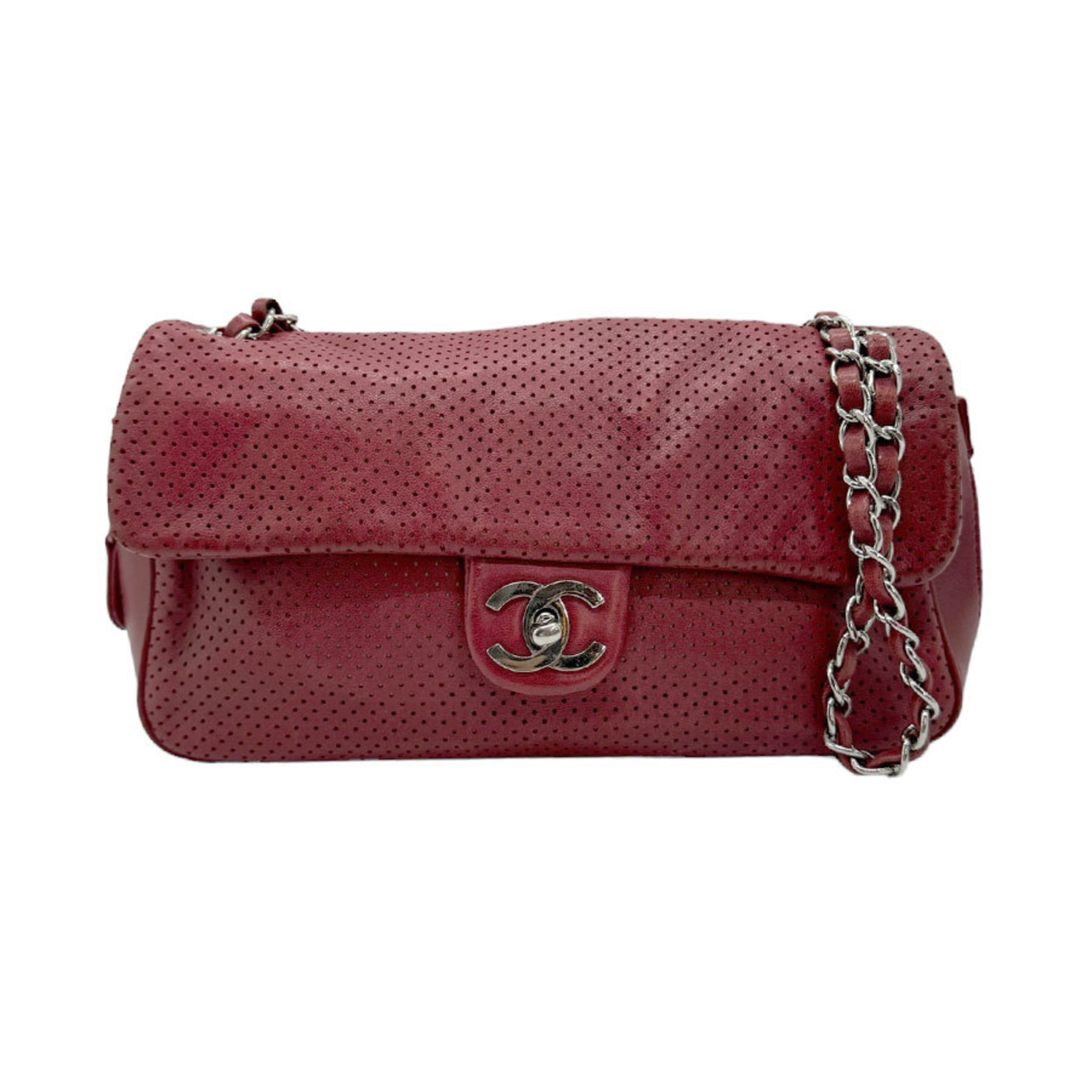 CHANEL Shoulder Bag Leather Red Women's z0770