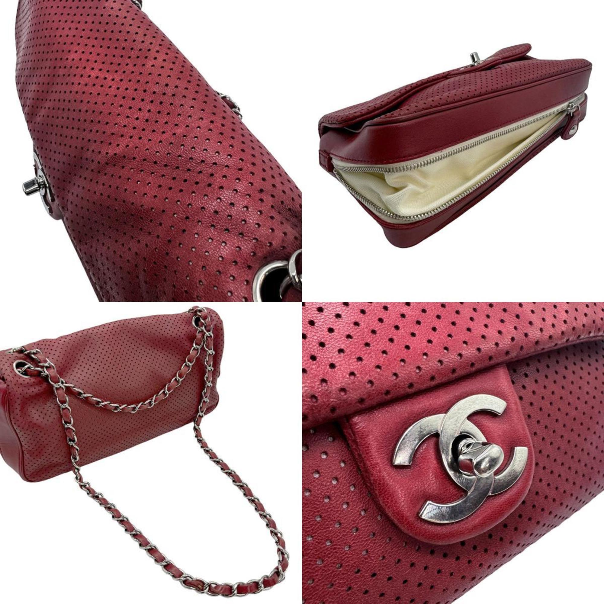 CHANEL Shoulder Bag Leather Red Women's z0770