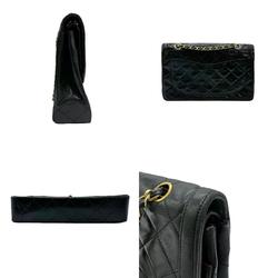 CHANEL Shoulder Bag Double Flap Leather/Metal Black/Gold/Silver Women's z0742