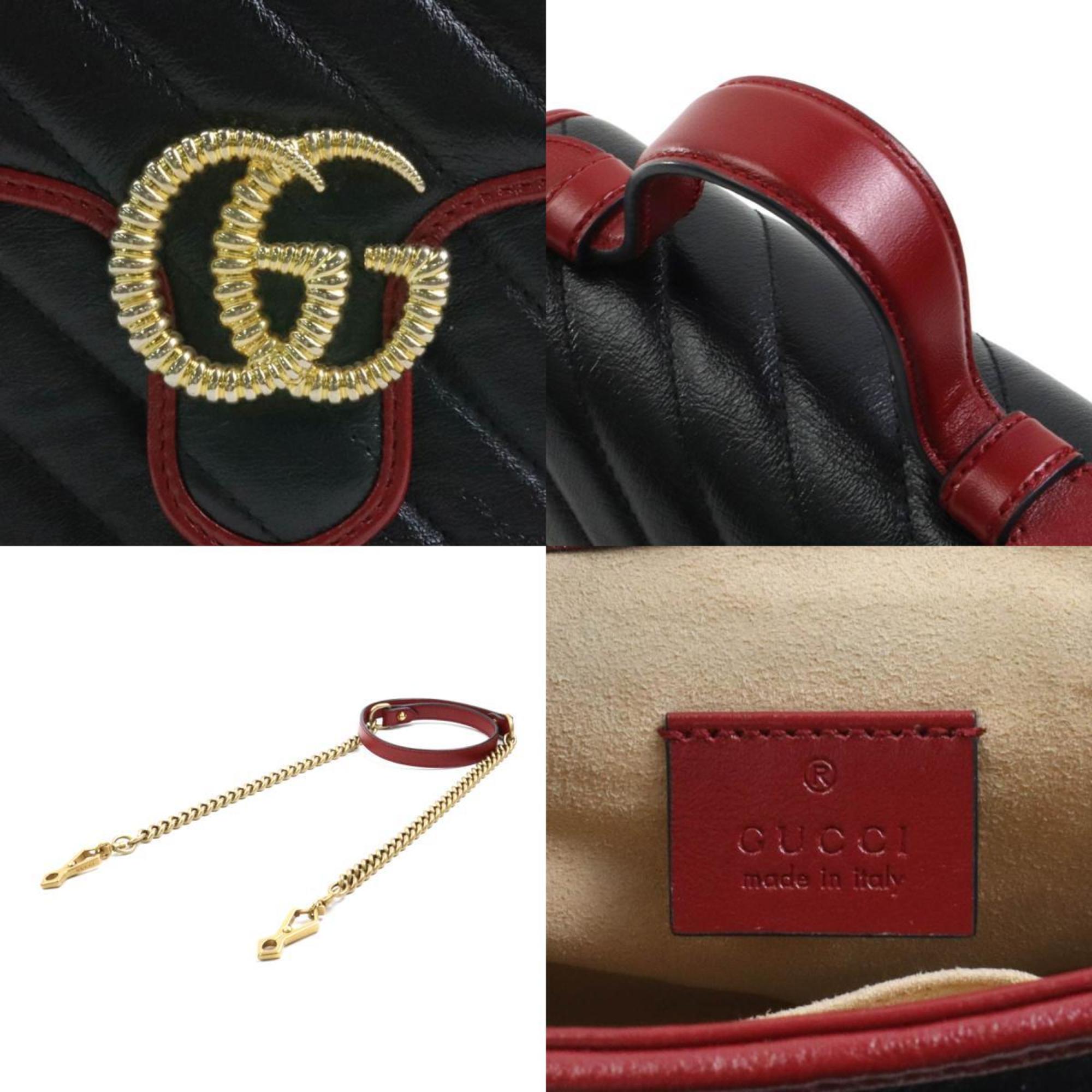 GUCCI Shoulder Bag GG Marmont Leather Black x Red Women's 583571 99906g