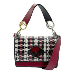 FENDI Shoulder Bag Canayef Leather Red x Navy White Women's 8BT284 A3R0 z0829