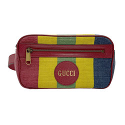 GUCCI Waist Bag, Body Baiadera, Cotton Linen/Leather, Red x Multicolor, Unisex, 625895 z0789