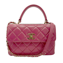 CHANEL Handbag Shoulder Bag Leather/Metal Pink/Gold Women's z0759