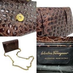 Salvatore Ferragamo Shoulder Bag Vara Ribbon Leather Brown Women's z0785