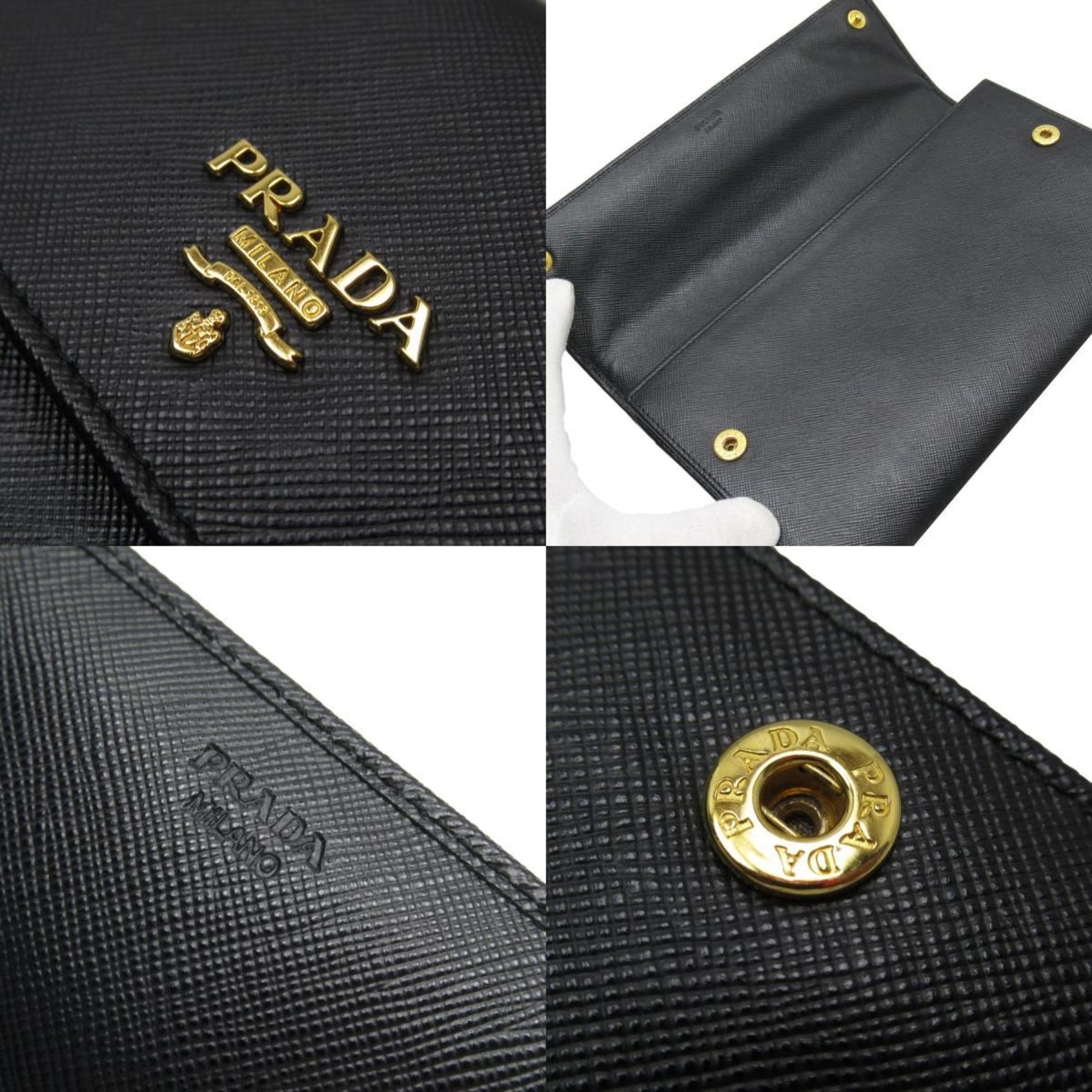 PRADA Organizer Clutch Bag Leather Black Gold Unisex w0246f