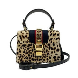 GUCCI Handbag Shoulder Bag Sylvie Pony/Leather Beige/Brown/Black Women's 470270 z0800