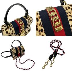 GUCCI Handbag Shoulder Bag Sylvie Pony/Leather Beige/Brown/Black Women's 470270 z0800