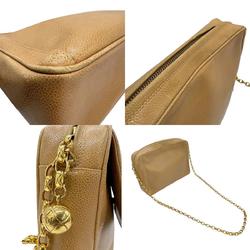 CHANEL Shoulder Bag Caviar Leather Camel Women's z0840