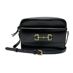 GUCCI Shoulder Bag Horsebit Leather Black Gold Women's 645454 z0784