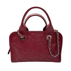 CHANEL Handbag Shoulder Bag Deauville Bowling Caviar Skin Leather/Metal Bordeaux/Silver z0617