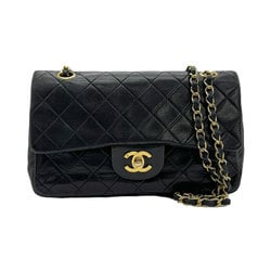 CHANEL Shoulder Bag Matelasse Double Flap Leather/Metal Black/Gold Women's z0757