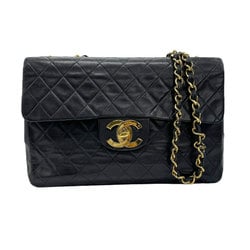 CHANEL Shoulder Bag Deca Matelasse Leather/Metal Black/Gold Women's z0756