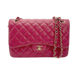 CHANEL Shoulder Bag Matelasse Double Flap Leather/Metal Pink/Light Gold Women's z0760