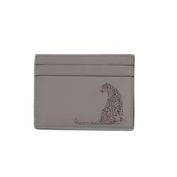 Cartier Business Card Holder/Card Case Panther Leopard Leather Grey Women's