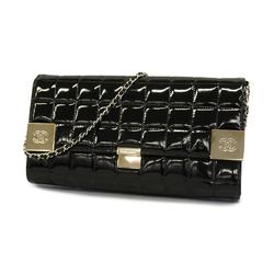 Chanel Shoulder Bag Chocolate Bar Chain Patent Leather Black Women's