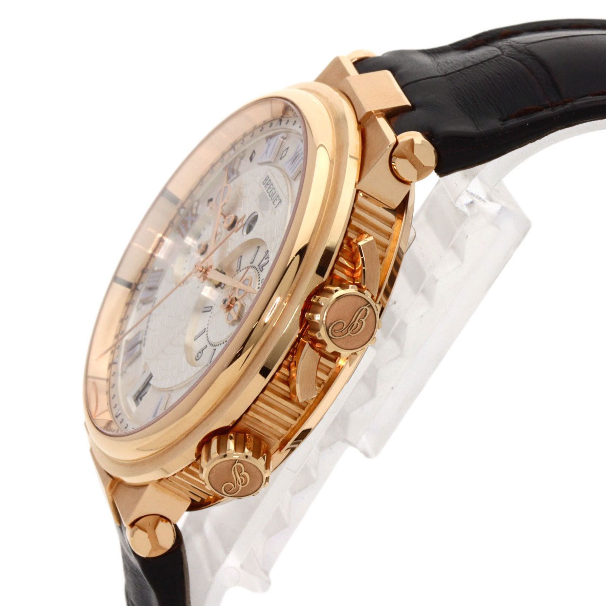 Breguet 5547BR/12/9ZU Marine Alarm Musical Wristwatch K18 Pink Gold/Leather/Rose Gold Men's