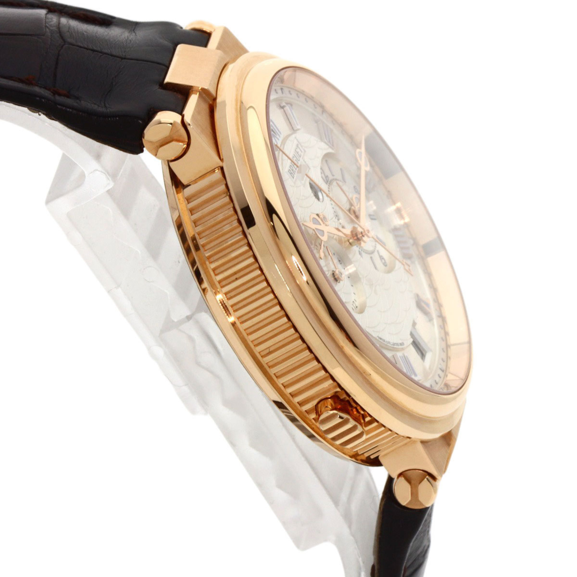 Breguet 5547BR/12/9ZU Marine Alarm Musical Wristwatch K18 Pink Gold/Leather/Rose Gold Men's