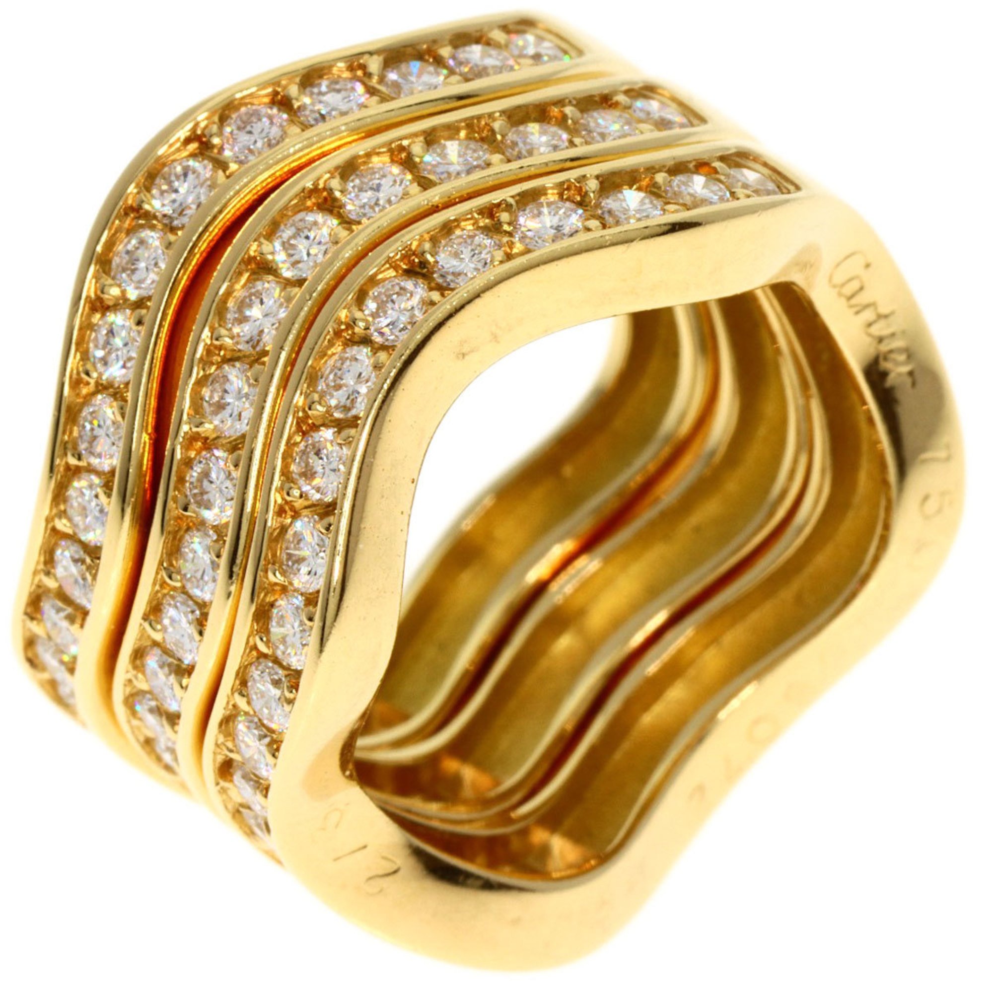 Cartier Neptune Diamond 3 Row #48 Ring, 18K Yellow Gold, Women's, CARTIER