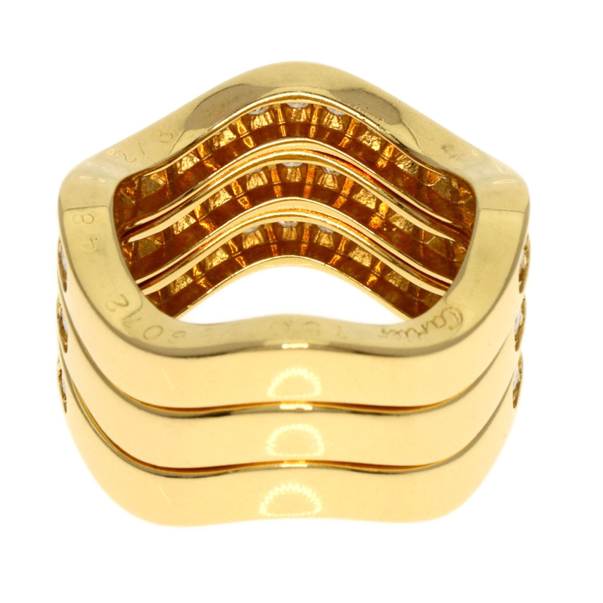 Cartier Neptune Diamond 3 Row #48 Ring, 18K Yellow Gold, Women's, CARTIER