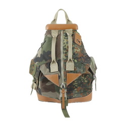 LOEWE Convertible Backpack Rucksack/Daypack Canvas Leather Green Multicolor Brown Camouflage Pattern