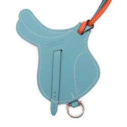 HERMES Paddock Cell Keychain Swift Leather Orange Poppy Blue Saint-Cyr Bag Charm Saddle Motif